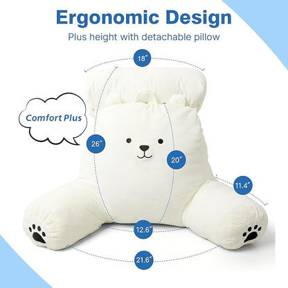 Reading Pillow Plus, Crystal Velvet Back Pillow Bed Sitting Up for Adult & Children, Back Rest Pillow Support for Reading & Rest Bed, Add Height and Removable Pillows Design, for Xmas Gift, Lvory