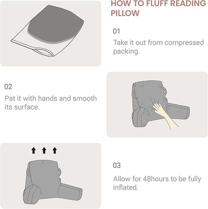 Portable Comfy Reading Pillows for Bed Sitting Up(Pink Oeko-Tex), Velvet Back Pillow with Arms & Pockets for Adults, Support Memory Foam Bed Pillow for Dorm/Reading/Watching/Gaming