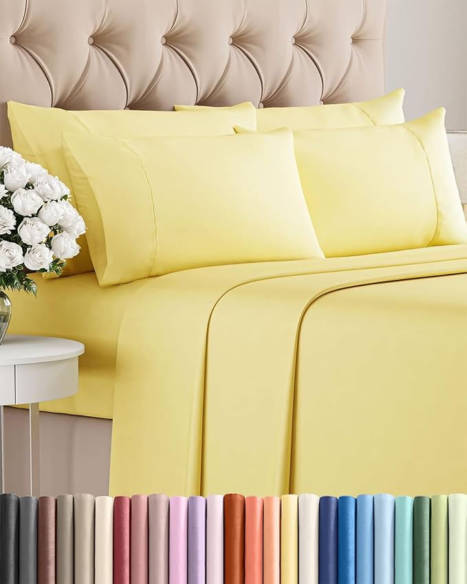 King 6 Piece Sheet Set - Comfy Breathable & Cooling - Ultra Soft Hotel Luxury Bedding Set w/ 8-16 Inch Deep Pockets - 1 Flat & 1 Fitted Sheet & 4 Pillowcases - Cozy, Wrinkle Free & Easy Care - Yellow