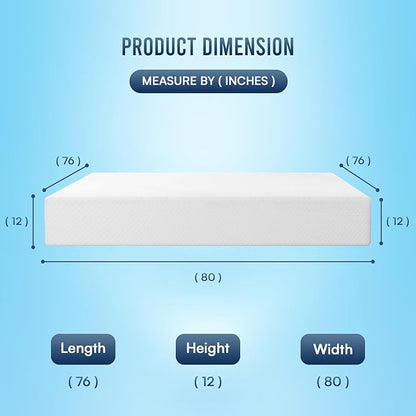 FDW | 12 Inch King Mattress | Medium Firm | Gel Memory Foam Mattress | White | Bed in a Box, CertiPUR-US Certified | Pressure Relief, Cooling Ventilated Foam | Washable Removable Cover