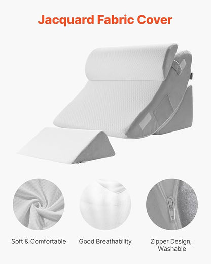 VEVOR Wedge Pillow for Sleeping, 4 Pcs Adjustable Orthopedic Bed Wedge Set, Support Leg Neck Shoulder, Post Surgery Pillow for Back Pain, Acid Reflux, Snoring Relief, Sitting up in Bed, White/Grey