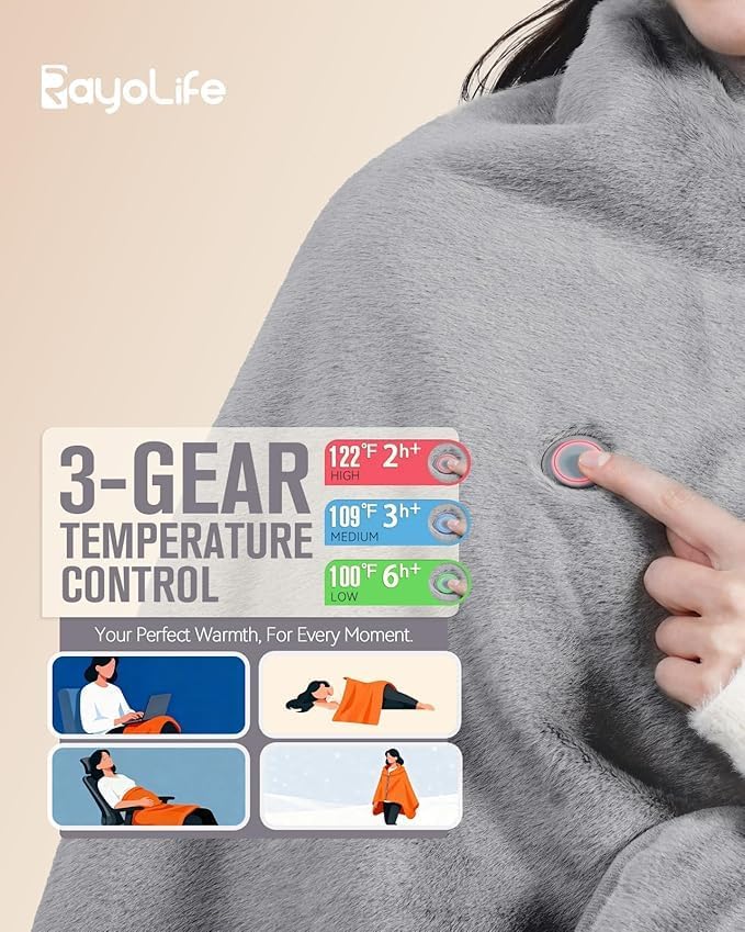 Battery Operated USB Heated Blanket – Cordless Rechargeable Throw with Portable Battery Pack, Far Infrared Heat, Ultra-Soft Faux Rabbit Fur for Home, Office, Travel, Camping