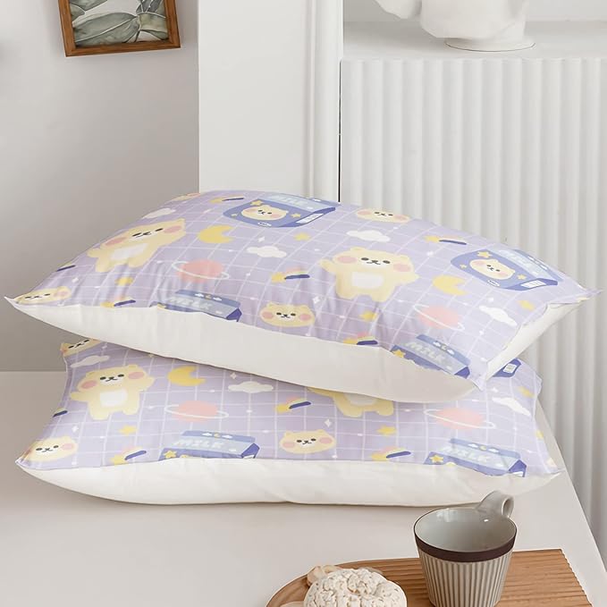 QOOMO Kawaii Bear Comforter Queen Size,Cartoon Bear Bedding Set for Kids Teens Girls,3Pcs Bedding Set Printed Comforter with 2 Pillowcases,Down Alternative,Soft and Lightweight，Queen Size