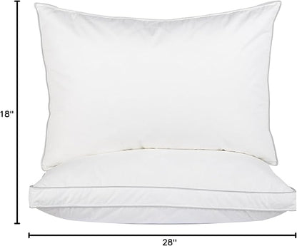 Dreamhood Luxury Goose Feather Down Pillow Queen Size Set of 2 - Made in USA Gusseted Hotel Bed Pillows with Premium 500 TC Cotton, Medium Firm Feather Down Pillow for Back