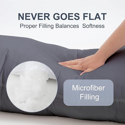 DOWNCOOL Large Body Pillow Insert- Breathable Full Body Pillow for Side Sleeper - Soft Long Bed Pillow for Adults - 20 x 54 inch (Grey)