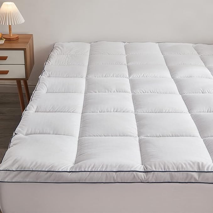 Mattress Pad Cover Pillow Top with Stretches to 18” Deep Pocket Fits Up to 8”-21” Cooling White Bed Topper (White-Thick, Twin)