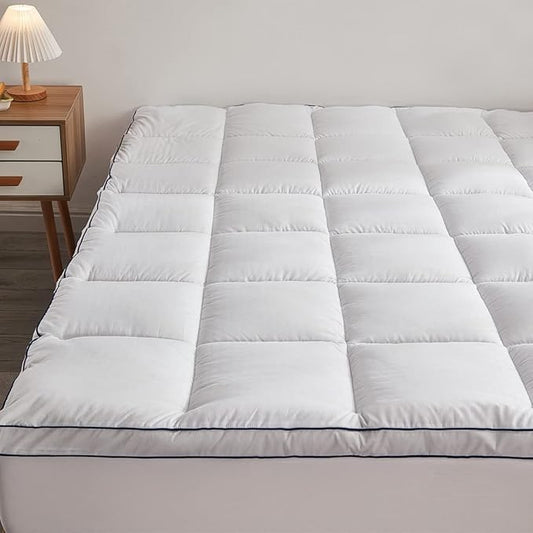 Mattress Pad Cover Pillow Top with Stretches to 18” Deep Pocket Fits Up to 8”-21” Cooling White Bed Topper (White-Thick, Twin)