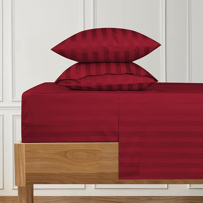 URBANHUT 1000 Thread Count Damask Striped Twin Size Egyptian Cotton Sheets, Long Staple Soft & Breathable, 4 Pc Bed Sheet Sets, Luxury Hotel Sateen Sheets Fits 16" Deep Pocket - Burgundy