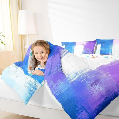 Feelyou Abstract Comforter Modern Abstract Art Comforter Set for Boys Girls Children Purple Blue White Pattern Bedding Set Room Decor Queen Size Duvet Set 3Pcs