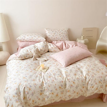 Pink Purple Floral Duvet Cover Queen Size Botanical Romantic Flower Bedding Set Kids Boys Girls Spring Aesthetic Garden Style Reversible Soft Breathable Comforter Cover 3Pcs