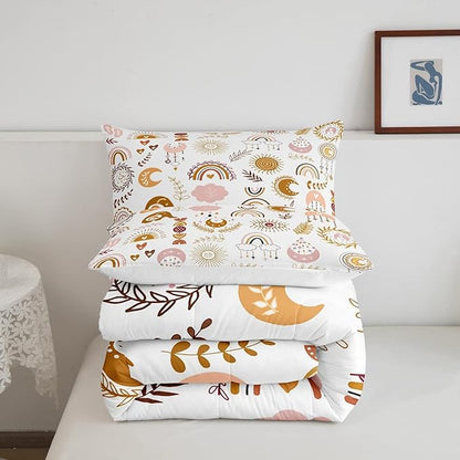 Feelyou Colorful Rainbow Comforter Set Kawaii Botanical Leaf Bedding Set for Girls Kids Room,Cute Colorful Cartoon Orange Decor Comforter Soft Quilt Room 3Pcs Queen Size Boys