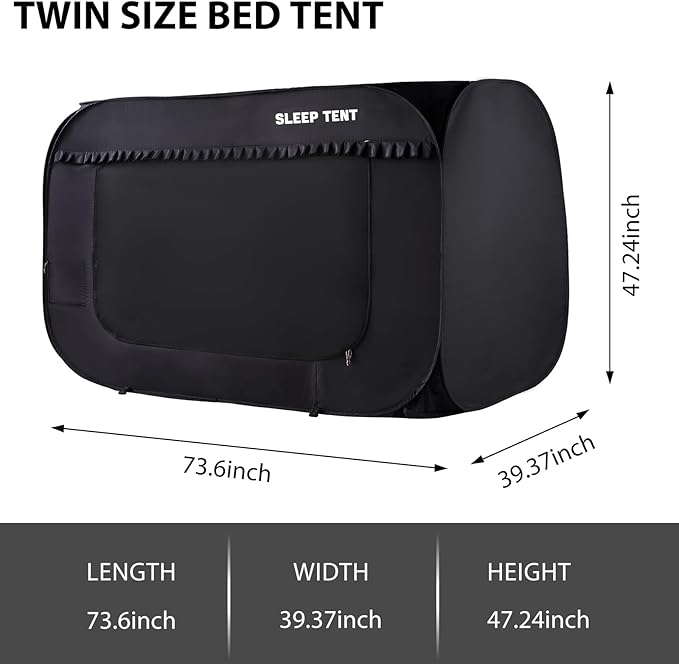 Pop Up Bed Tent 93% Blackout Large Space Portable Indoor Breathable Canopy,Twin Size 2 Doors Sleeping Privacy Tent for Kids and Adult Big Sleeping Cottage