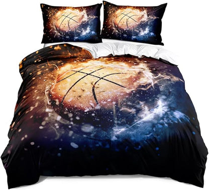 Basketball Bedding Set Twin Sport Duvet Cover Set for Boys Basketball Comforter Cover Sets for Bedroom Decor