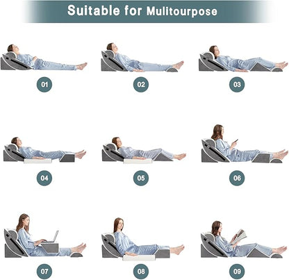Yojoker 6pcs Orthopedic Bed Wedge Pillow Set for Post Surgery, Memory Foam for Sleeping, Back and Leg Pain Relief Comfortable & Adjustable Support Pillows-Anti Snoring, Heartburn