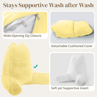 Sasttie Reading Pillow, Pillows for Reading or Relaxing – Ergonomic Support for Head, Neck, Back, and Lumbar, 23-Inch, Light Yellow