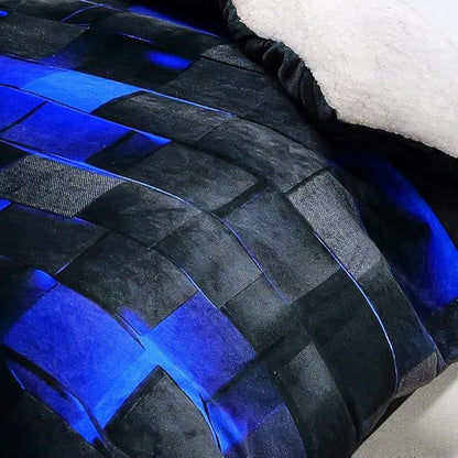 QOOMO 3D Abstract Geometric Sherpa Comforter Set, Blue Black Neon Light Honeycomb Full/Queen Size Bedding Set, Ultra Soft and Cozy Sherpa Fleece Comforter, 1 Comforter 2 Pillowcases All Season