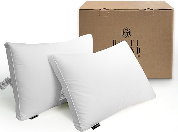 Hotel Grand Goose Feather Down Fiber Pillows King Size Set of 2, 100% Cotton Cover Hotel Collection Gusseted Bed Pillows for Back, Stomach or Side Sleepers, White