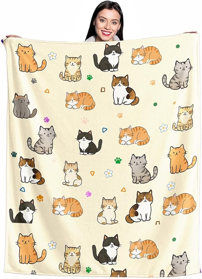 Cat Kids Throw Blanket for Girls Boys Teens Soft Fuzzy Flannel Animal Bed Blanket for Women Adults Plush Cute Christmas Birthday Gifts,50”x60”