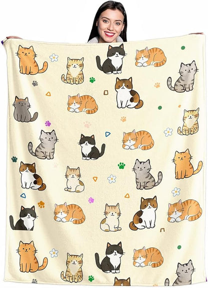 Cat Kids Throw Blanket for Girls Boys Teens Soft Fuzzy Flannel Animal Bed Blanket for Women Adults Plush Cute Christmas Birthday Gifts,50”x60”