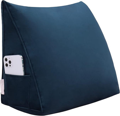 Johnear Headboard Pillow no Buttons Velvet Large Rest Reading Wedge Pillows Triangular Bed Support Bolster Upholstered Backrest Positioning Lumbar Cushion with Removable Cover