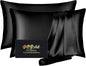 Silk Pillowcase 2 Pack, Mulberry Silk Pillow Cases Queen Size Set of 2, Anti Acne Silk Pillowcase for Hair and Skin, Natural Satin Pillowcases for Sleeping Women with Zipper, Black