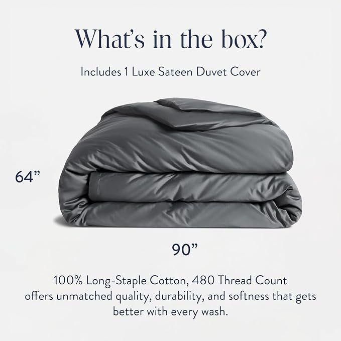 Brooklinen Luxury Sateen Duvet Cover - 100% Cotton, Twin/Twin XL Size in Slate Grey with Extra-Long Corner Ties and Button Closure - Best Twin/Twin XL Duvet Covers