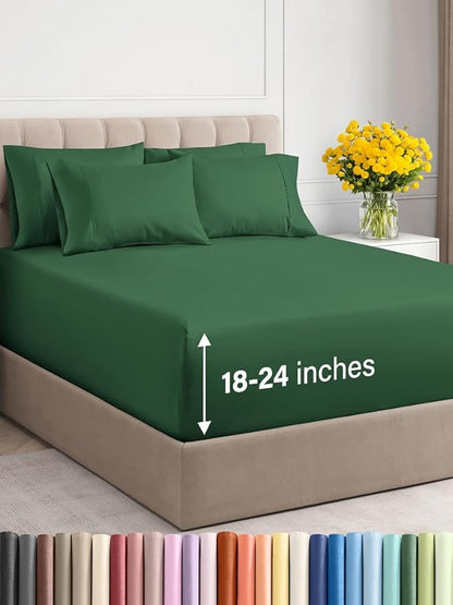 Extra Deep King Sheet Set - 6 Piece Breathable and Cooling Sheets - Hotel Luxury Bed Sheets Set - Easy Fit - Soft, Wrinkle Free and Comfy Sheets Set - Emerald Green Sheet Set with Extra Deep Pockets