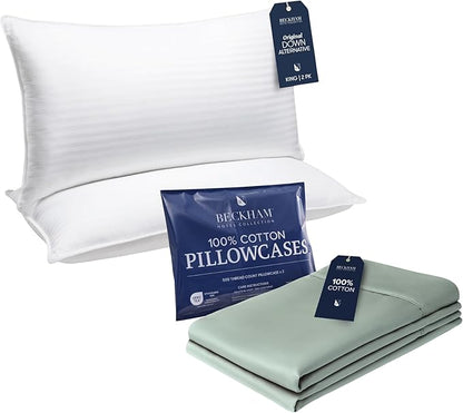 Beckham Hotel Collection Bed Pillows with Cotton Pillowcases King Size Sets of 2, Soft Down Alternative Pillows for Sleeping, Open End Cases for Easy Changing, Aqua Gray