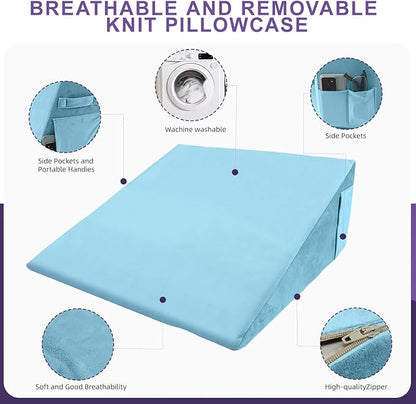 Memory Foam Bed Wedge Pillow (10"x24"x24") - Acid Reflux & Back Pain Relief, Anti-Snoring Incline Design, Removable Washable Cover for Sleep & Post-Surgery Support