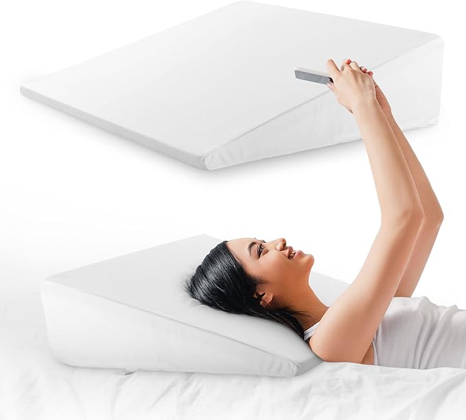 Cheer Collection Premium Memory Foam Bed Wedge Pillow for Acid Reflux, Sleeping Gentle Incline Cushion for Support of Head and Back - 25" x 25" x 6.5", White