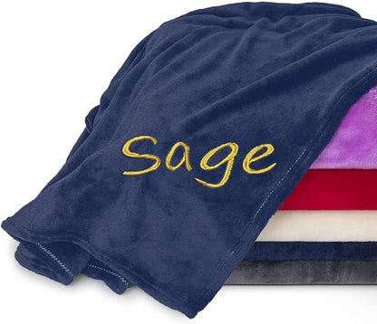 Personalized Blankets for Adults - Custom Blanket with Embroidered Name or Monogram - Soft Fleece Throw Cover for Bed & Couch - Navy (60"x80")