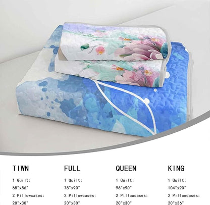 AILONEN Ocean Dolphin Quilt Set Queen Size Blue Pink Flower Bedspread Coverlet for Kids Girls Boys,1 Quilt with 2 Pillowcases,Cute Dolphin Bed Cover 3 Pieces