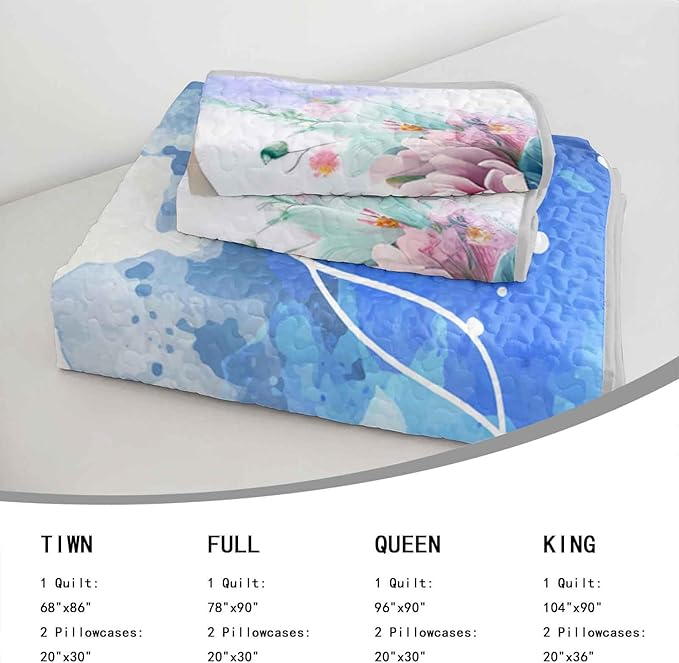 AILONEN Ocean Dolphin Quilt Set King Size Blue Pink Flower Bedspread Coverlet for Kids Girls Boys,1 Quilt with 2 Pillowcases,Cute Dolphin Bed Cover 3 Pieces