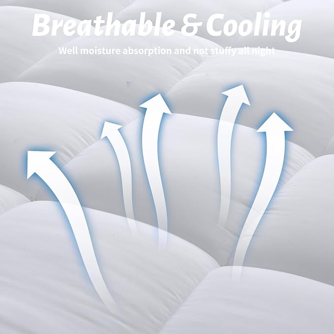 Mattress Topper with Deep Pocket, Extra Thick Pillow Top Mattress Pad, Breathable & Cooling Mattress Cover, Fits 8-21 Inch, Soft Support for Back Pain Relief, Mattress Protector (Full, White)