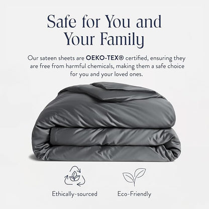 Brooklinen Luxury Sateen Duvet Cover - 100% Cotton, Full/Queen Size in Slate Grey with Extra-Long Corner Ties and Button Closure - Best Full/Queen Duvet Covers