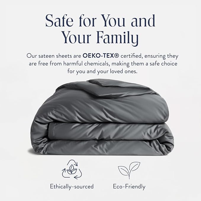 Brooklinen Luxury Sateen Duvet Cover - 100% Cotton, Twin/Twin XL Size in Slate Grey with Extra-Long Corner Ties and Button Closure - Best Twin/Twin XL Duvet Covers