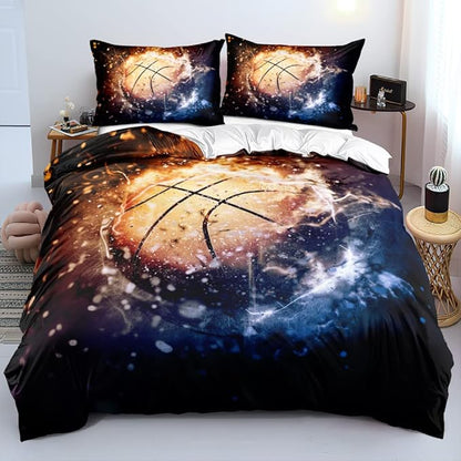 Basketball Bedding Set Full Sport Duvet Cover Set for Boys Basketball Comforter Cover Sets for Bedroom Decor