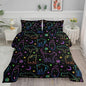 Axolotl Neon Cat Bedding Comforter Set King,Cartoon Gradient Line Cat Bedding,Colorful Neon Cats Animal Bed Set,Moon Stars Printed Kids Bedding for Boys Girls Adults,1 Quilt 2 Pillow Cases,Black
