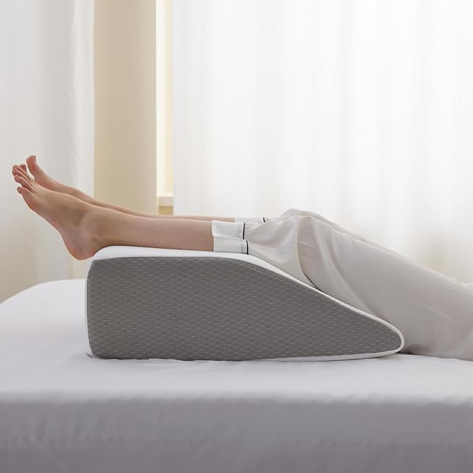 Bedluxe Leg Elevation Pillows, Leg Pillows for Sleeping, Cooling Gel Memory Foam Top, Wedge Pillow for Legs, Leg Wedges for Circulation, Swelling, After Surgery - Removable Cover (10 Inch, White/Grey)