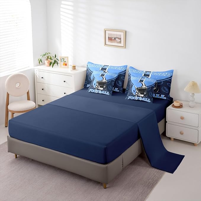 Feelyou Football Comforter Set with Sheets 7 Piece Queen Size Ball Games Bedding Set for Kids Boys Girls Rugby Bed in a Bag City of Footballs Room Decor Rugby Sports Soft Lightweight