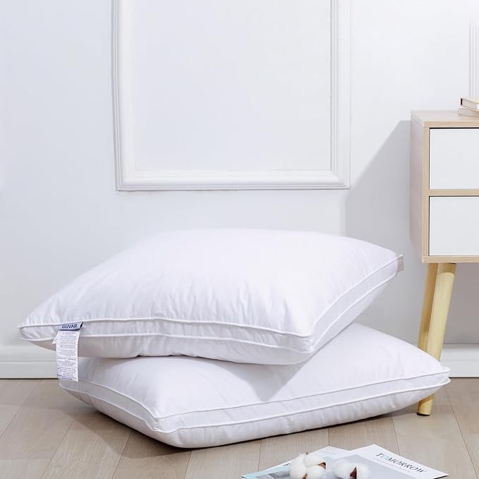 Feather and Down Pillows for Sleeping(2 Pack), Queen(20inx30in)-White Goose Down Feather Bed Pillow Inserts, 100% Cotton Cover, for All Sleep Positions