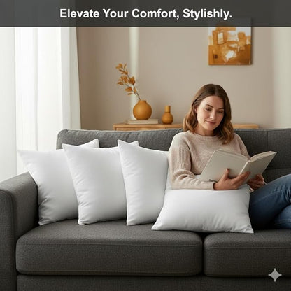Throw Pillow Inserts (18"x18") | Set of 4 | Easy Maintenance Fluffy Inserts for Better Comfort | Polyester Gel Fibre Fill | No Feather Pokes | Machine Washable in Delicate Cycle