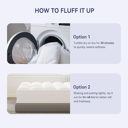 ELEMUSE Super/Olympic Queen Mattress Topper for Back Pain, Extra Thick Mattress Pad Cover, Plush Soft Pillowtop with Elastic Deep Pocket, Overfilled Down Alternative Filling