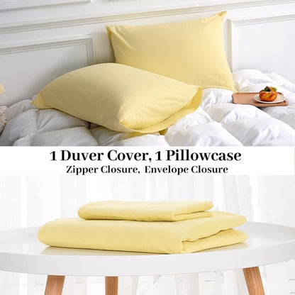 NEXHOME PRO Duvet Cover Set 100% Washed Cotton California Kingn 104"x98", Organic Natural Linen Look Textured 3 Pieces Bedding Set Cream Yellow with Zipper Closure, Breathable