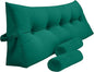 Triangular Reading Bedrest Pillow Large Bolster Cushion Headboard Backrest Wedge Pillow with Two Detachable Roll Pillows for Neck & Lumbar Support (Green, California King 71x8x20 inches)