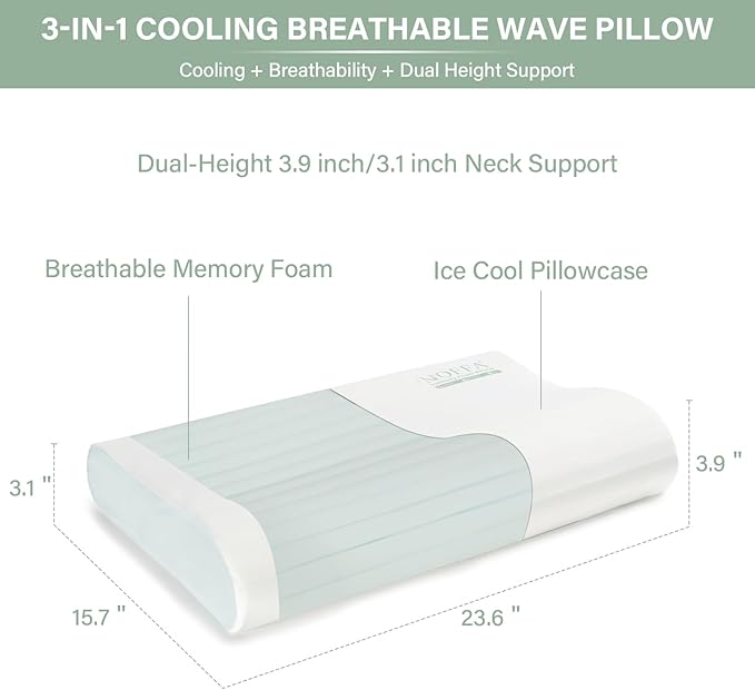 2 Pack Cervical Neck Pillow for Neck Pain Relief, Contour Memory Foam Pillows, Cooling Ergonomic Pillows for Sleeping Side, Back & Stomach Sleepers, Breathable Bed Pillows Neck Support, Extra Soft