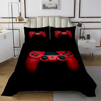Erosebridal Boys Red Gamepad Bedspread Quilt Set Twin, Man Video Games Bedspread Gaming Controller Bed Cover, Modern Young Action Buttons Decorative 2 Piece with 1 Pillow Sham, Black
