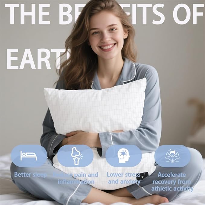 Ali King Grounding Pillowcase, 5% Conductive Silver + 95% Soft Cotton King Size Earth Grounding Pillow Cases with Grounding Cord for Improve Sleep (White, King (20x36inches))
