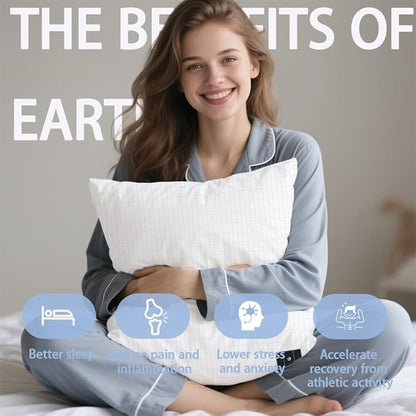 Ali King Grounding Pillowcase, 5% Conductive Silver + 95% Soft Cotton Queen Size Earth Grounding Pillow Cases with Grounding Cord for Improve Sleep (White, Queen (20x30inches))
