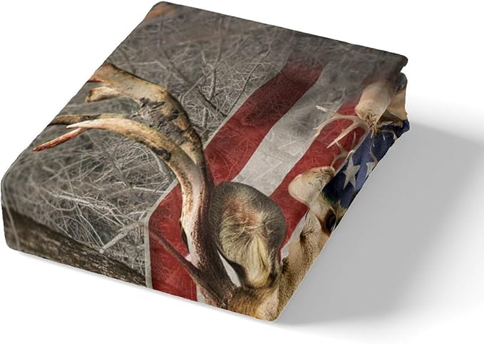 Wildlife Deer Duvet Cover Set Full Size, Animal Deer Antler Tree Branch Nature Soft Comforter Cover with 2 Pillowcases, Rustic American Flag Stars Stripes Print Polyester Bedding Set (No Comforter)